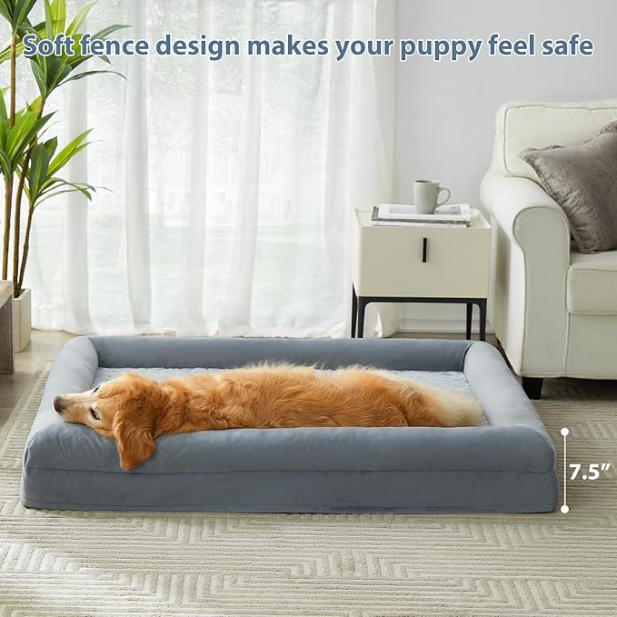 WNPETHOME Washable Dog Beds for Large Dogs, XL Dog Bed, Orthopedic Dog Sofa Bed with Removable & Waterproof Cover, Extra Large Dog Bed with Bolster Sides for Sleeping, Big Dog Couch Bed with Sides