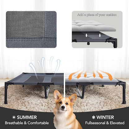 Raised Cooling Dog Bed 36"x30"x7" Grey