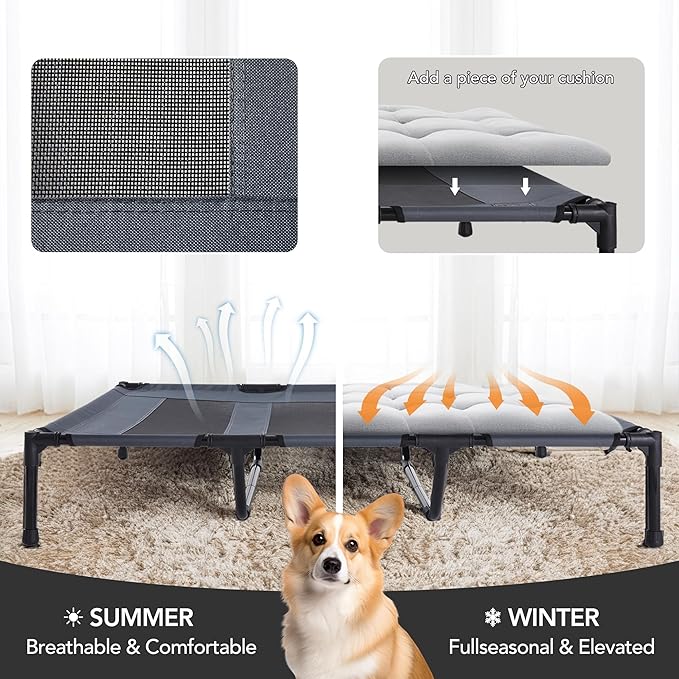 Elevated Dog Bed 49"x37"x9" Grey