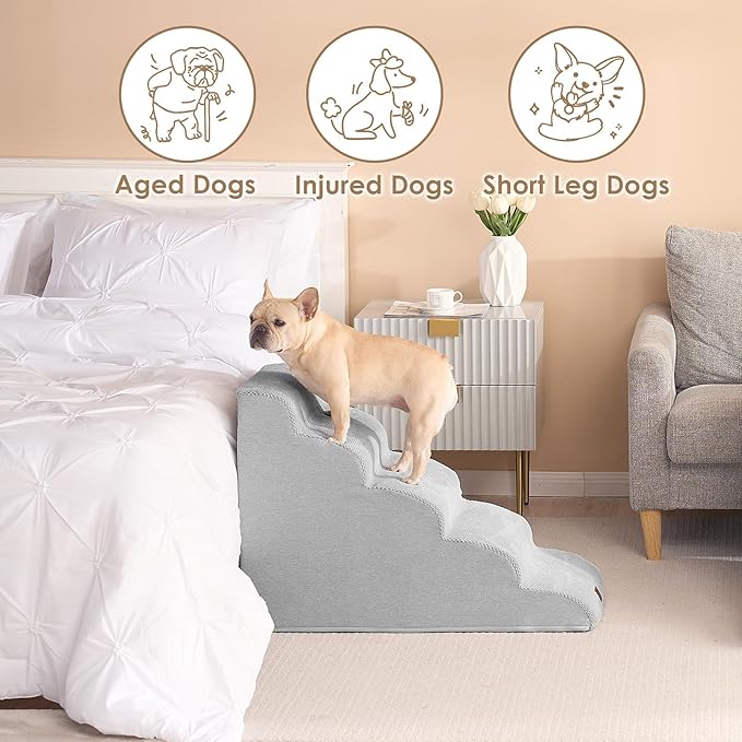 EHEYCIGA Curved Dog Stairs for High Beds 22.6" H 5-Step Dog