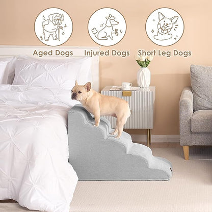 EHEYCIGA Curved Dog Stairs for High Beds 22.6" H 5-Step Dog