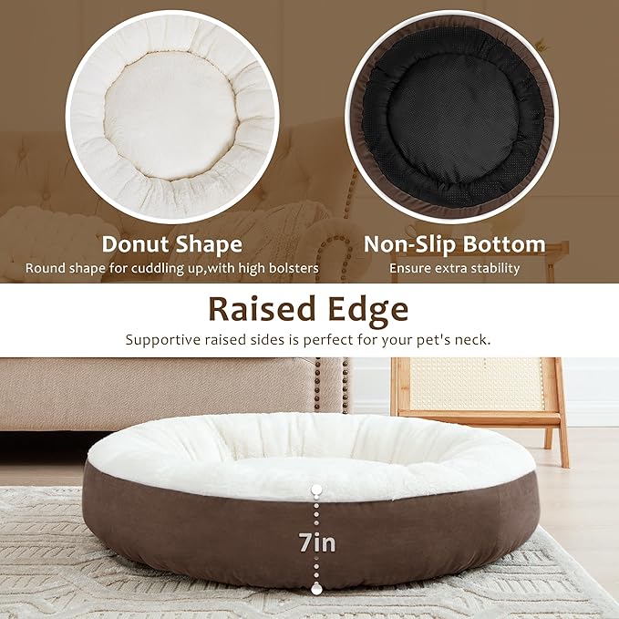 Love's cabin Round Donut Cat and Dog Cushion Bed 25in Pet