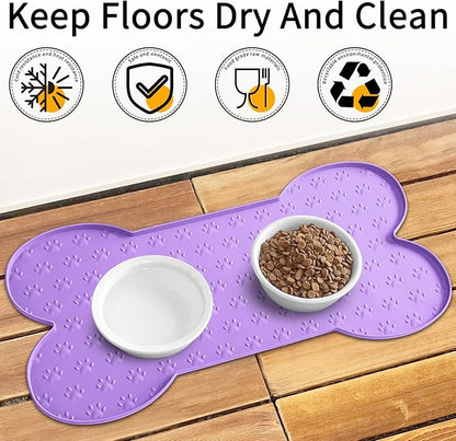 Dog Food Mat Anti-Slip Silicone Dog Bowl Mat Thicker Pet Placemat Waterproof Cat Feeder Pad with Raised Edge Puppy Kitten Feeding Mats Suitable Small Medium-Sized Dogs Cats Eating Tray