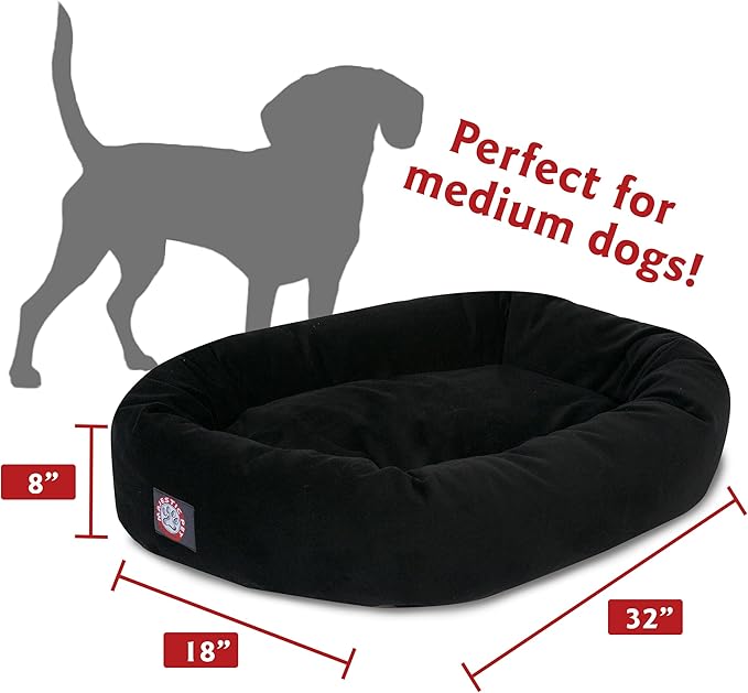 Majestic Pet 32 Inch Suede Calming Dog Bed Washable – Cozy Soft Round Dog Bed with Spine Support for Dogs to Rest their Head 32x23x7 (Inch)