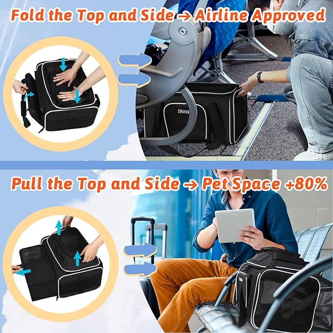 Petskd Top and Side Expandable Pet Carrier 17x12x8.5 Inches JetBlue Frontier Spirit Airline Approved