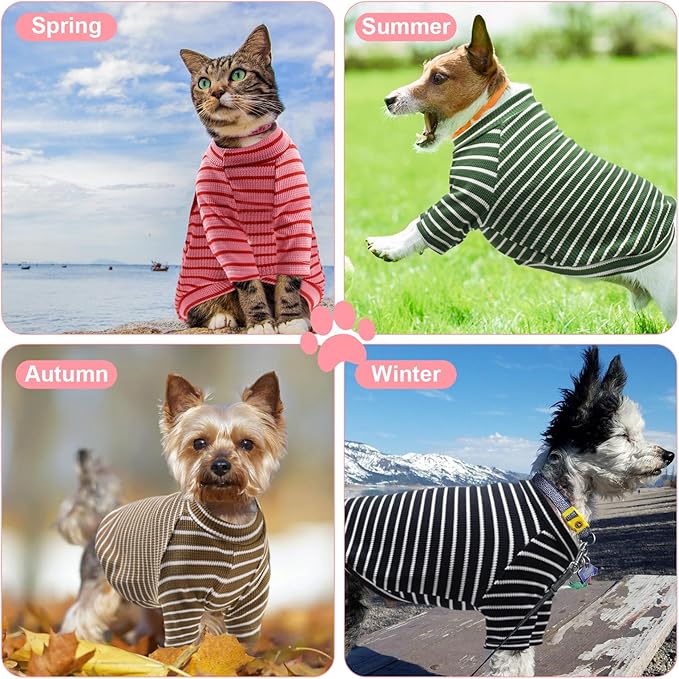 4 Pack Striped Dog Shirts Waffle Dog Clothes for Small Medium Dogs
