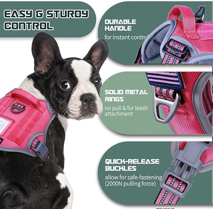 BUMBIN Tactical Dog Harness for Small Dogs No Pull, Famous TIK Tok No Pull Puppy Harness, Fit Smart Reflective Pet Walking Harness for Training, Adjustable Dog Vest Harness with Handle Pink S