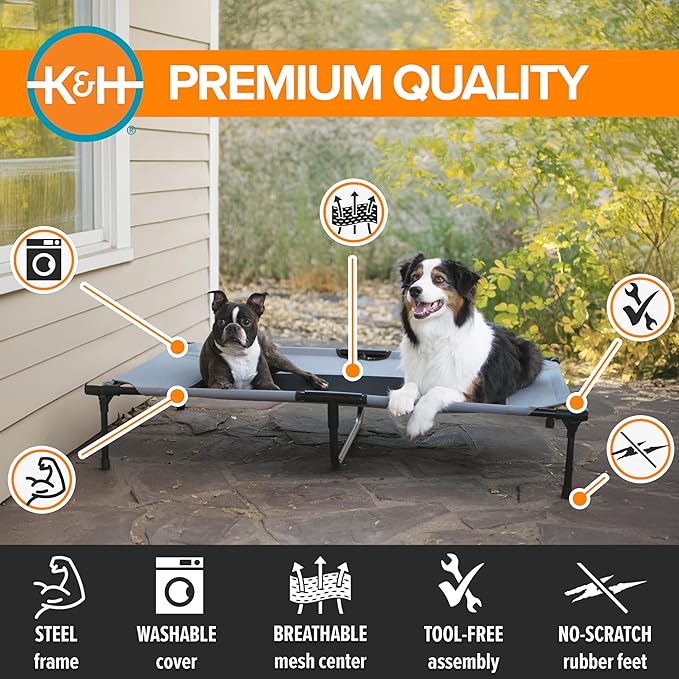 K&H Pet Products Dog Cots Beds for Large Dog- Elevated Outdoor Dog Cot Bed- Raised Dog Hammock Cooling Bed- Washable