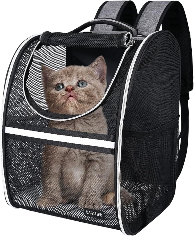 BAGLHER Pet Carrier Backpack, Ventilated Design, Pet Travel Backpack with Comfortable Shoulder Straps, Thicker Bottom support, Two-way Entrance Pet Carrier Backpack, Black