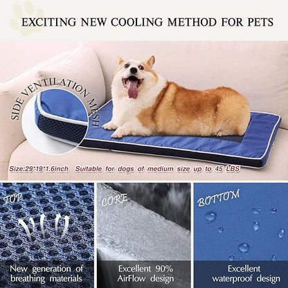 Air Flow Cooling Mat for Dogs Cooling Bed for Dogs Fully Washable Breathable Dog Bed Waterproof Bottom Material Safe Outdoor Indoor Pad Size 29 * 19”