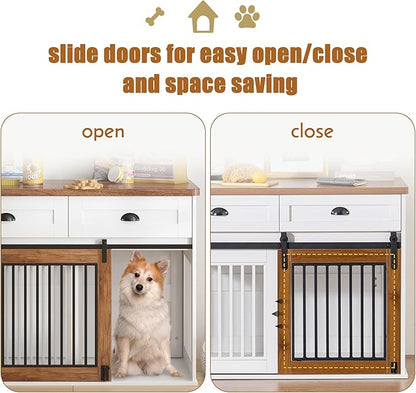NicBex Dog Crate Furniture Dog Cage with Double Sliding Doors 2 Drawers