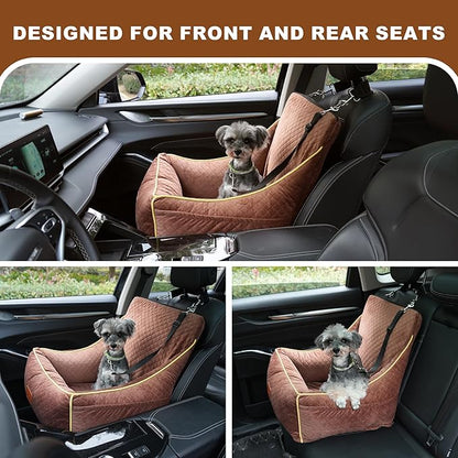 Dog Car Seat for Small/Medium Dogs 35lbs (Brown)