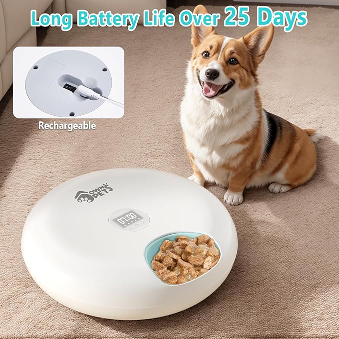 Ownpets 6 Meals Automatic Cat Feeder for Wet/Dry Food 2 Ice