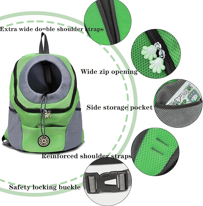 Pet Dog Carrier Backpack,Pet Carrier Front Backpack with Pockets for Hiking Camping, Head Out Breathable Travel Bag for Small Medium Dogs,Cats,Puppies(Medium, Green)