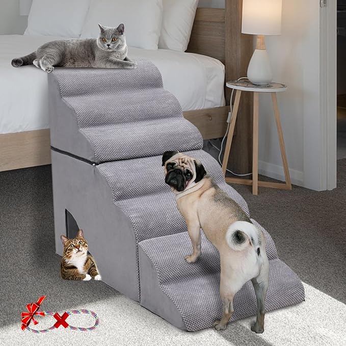 7 Steps 34 Inches Dog Stairs, Dog Stairs for High Bed 30-36 Inches High, LitaiL Dog Steps for Small Dogs/Cats, Older Injured Pets with Joint Pain, Non-Slip 30D High Density Foam Pet Ramp