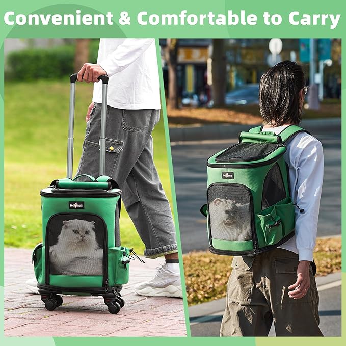 Cat Carrier Backpack with Wheels, Expandable Rolling Pet Carrier with Breathable Mesh, Removable Cat Dog Backpack Carrier with Storage Pocket for Small Medium Cat Dog Under 20LBS