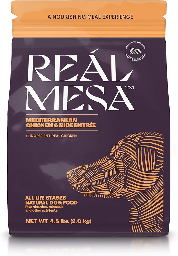 Real Mesa Premium Dry Dog Food - High Protein, Chef-Curated Adult Dog Nutrition, Mediterranean Chicken & Rice Entrée (4.5lbs)