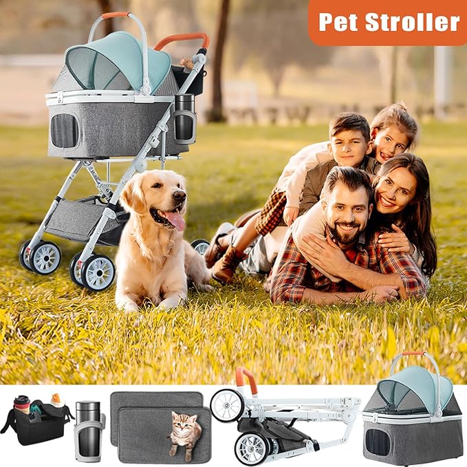 Pet Stroller 33 Lbs,Adjustable Handle,180˚ Convertible
