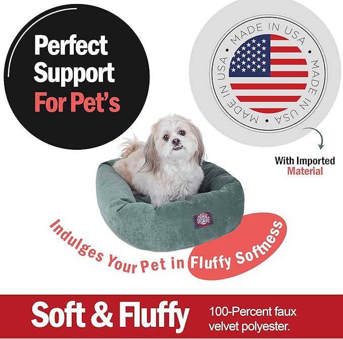 Majestic Pet 24 Inch Micro Velvet Calming Dog Bed Washable – Cozy Soft Round Dog Bed with Spine for Head Support 24x19x7 (inch)