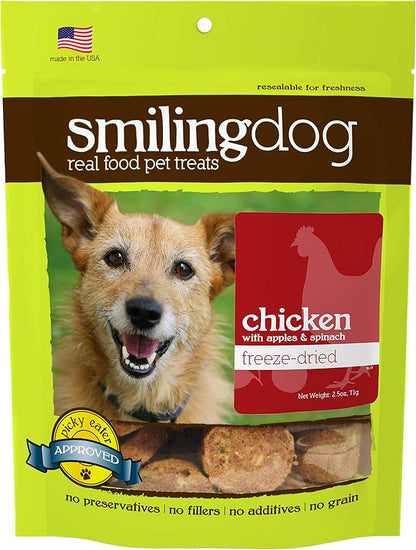 Herbsmith Smiling Dog Treats – Freeze Dried Raw Chicken, Apples & Spinach – 2.5 Ounce