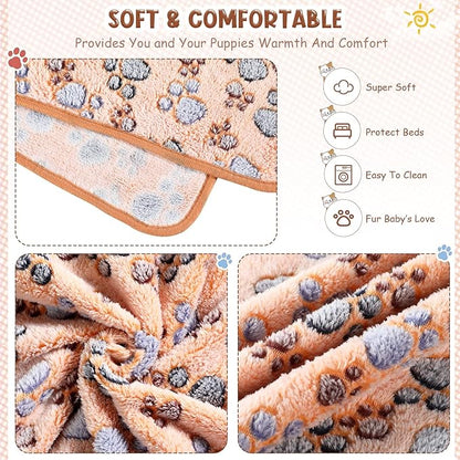 4 Pcs Pet Blanket Dog Puppy Blanket Paw Print Fleece Blanket for Small Medium Pet Dog Cat Warm Soft Sleep Mat Guinea Pig Cage Liners Blanket (White, Coffee, Pink, Purple,X-Large(40 x 63 Inch))