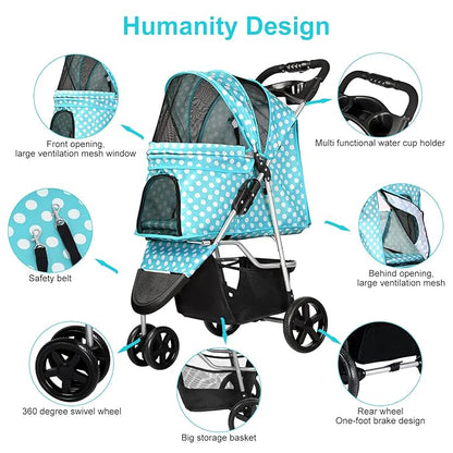 Dog Stroller for Small Dogs 3 Wheels,
