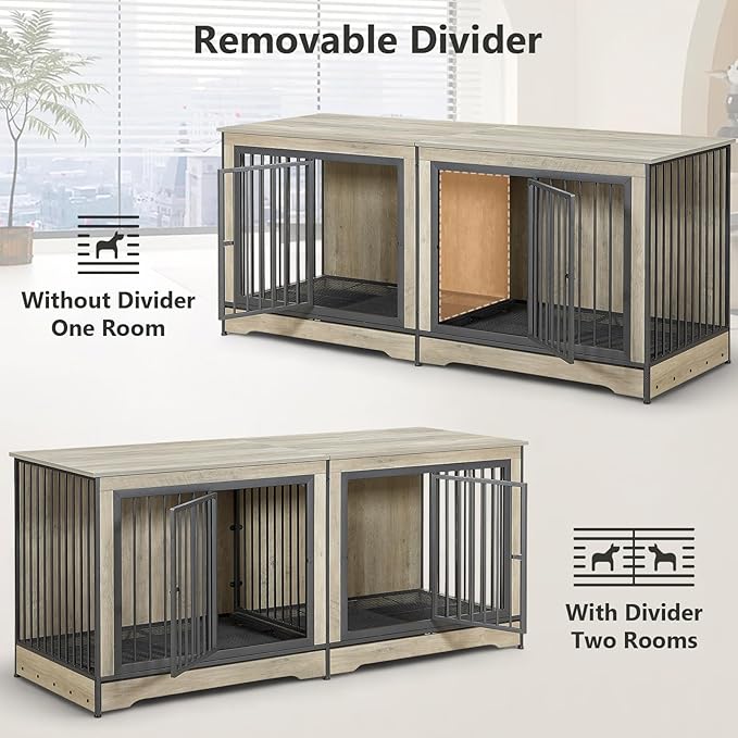 Rovibek Dog Crate TV Stand 75 Inch, 2 Dogs,