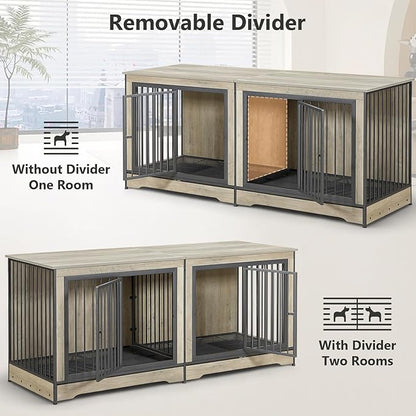 Rovibek Dog Crate TV Stand 75 Inch, 2 Dogs,