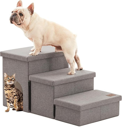 Love's cabin Dog Stairs for Small Medium or Large Dogs with Storage and Condo Couch,3-Step Gray 200 lbs,Solid