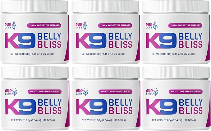 K9 Belly Bliss - Daily Prebiotic for Dogs - Vet-Approved Digestive Support, 6 Pack with 30 Scoops Each