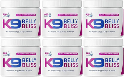 K9 Belly Bliss - Daily Prebiotic for Dogs - Vet-Approved Digestive Support, 6 Pack with 30 Scoops Each