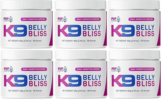 K9 Belly Bliss - Daily Prebiotic for Dogs - Vet-Approved Digestive Support, 6 Pack with 30 Scoops Each