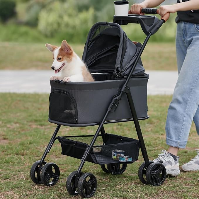 3 in 1 Folding Dog Stroller 4 Wheels