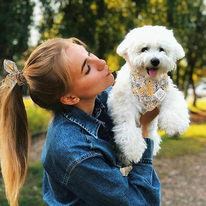 E-Clover Fall Dog Bandana & Matching Scrunchie-Leaves Dog