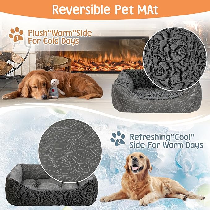 2 in 1 Dog Bed Washable Pet Cooling Beds for Large Medium Small Dogs Cats Orthopedic Reversible Washable Sofa Rectangle Durable Puppy Cuddler Soft Calming Sleeping Bed