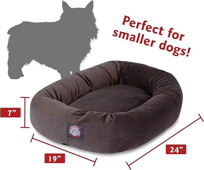 Majestic Pet 24 Inch Suede Calming Dog Bed Washable – Cozy Soft Round Dog Bed with Spine Support for Dogs to Rest their Head 24x19x7 (Inch)