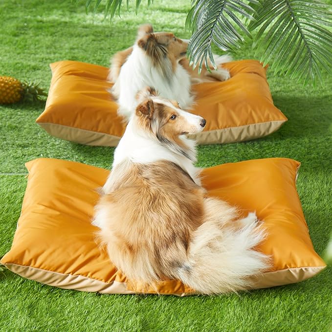 Allisandro Outdoor Dog Bed Pet Pad Tough Pet Pillow with Removable Cover, Scratch and Water Resistant, Orange/Light Brown, 40 X 30 X 4 Inches