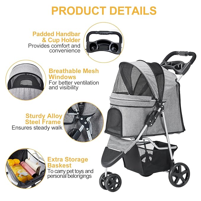 Pet Stroller 3 Wheel,
