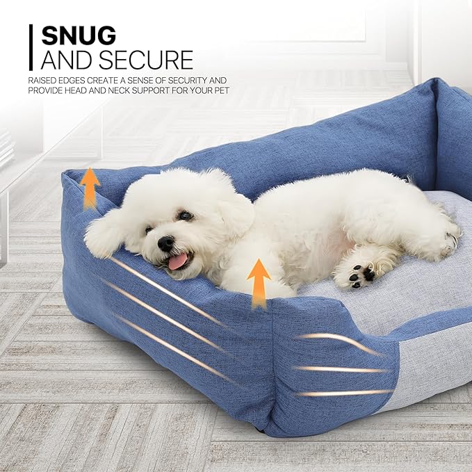 MoNiBloom 32"x26"x8" Dog Beds for Large Size Dogs Machine-Washable Linen-Like Fabric Pet Beds Warming Cozy Soft Bed for Dogs and Cat