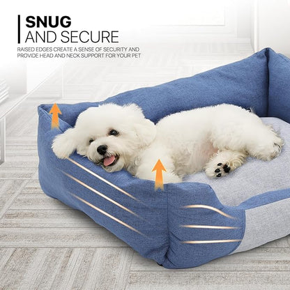 MoNiBloom 32"x26"x8" Dog Beds for Large Size Dogs Machine-Washable Linen-Like Fabric Pet Beds Warming Cozy Soft Bed for Dogs and Cat