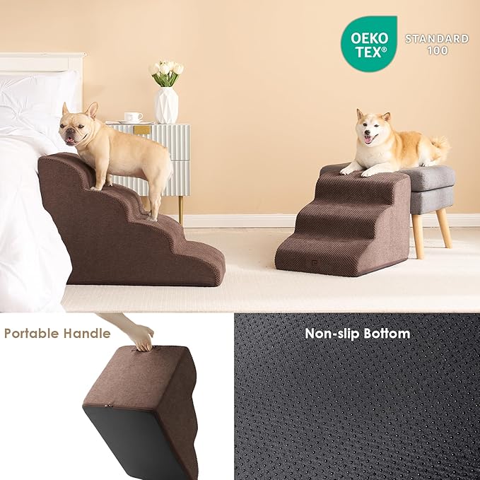 EHEYCIGA Curved Dog Stairs for High Beds 19.7" H 4-Step Dog