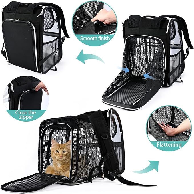 BAGLHER Expandable Pet Carrier Backpack，Pet Bubble Backpack for Small Cats Puppies Dogs Bunny, Airline-Approved Ventilate Transparent Capsule Backpack for Travel, Hiking and Outdoor Use. Black