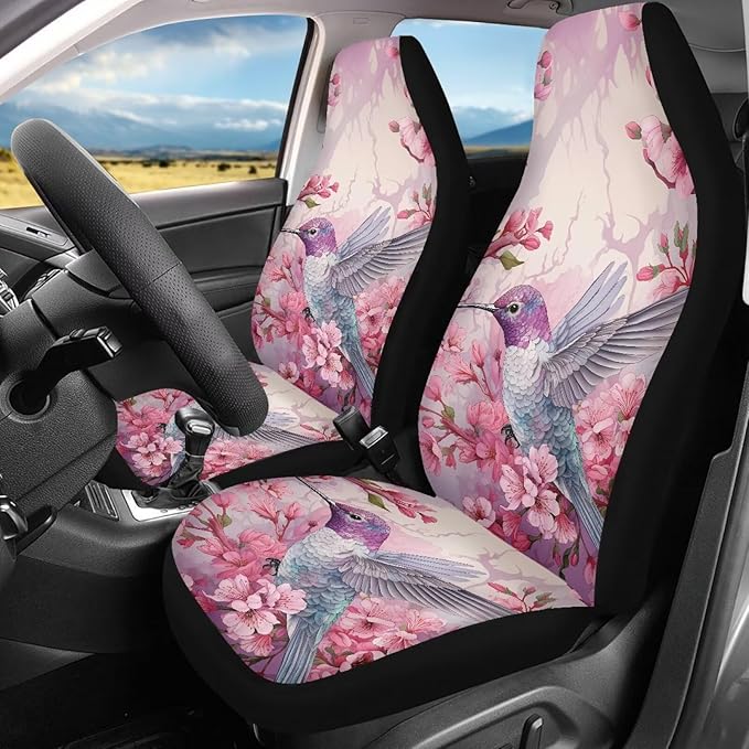 Hummingbird Cherry Blossom Car Seat Covers Full Set of 2