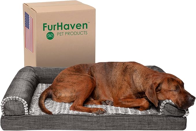 Furhaven Memory Foam Dog Bed for Large/Medium Dogs w/ Removable Bolsters & Washable Cover 55 lbs