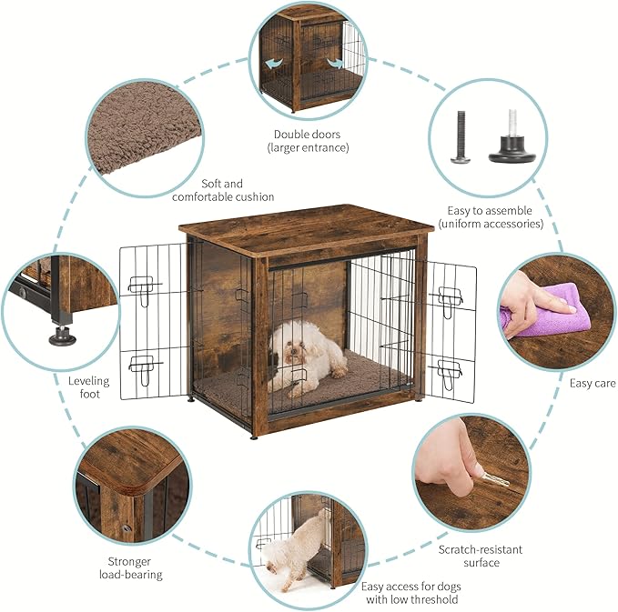 DWANTON Dog Crate Furniture with Cushion 27.2" L,