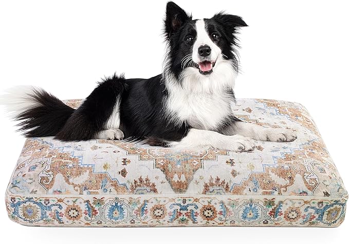 BALAPET Large Dog Bed Boho Style Soft Low-Pile Floral Dog Crate Beds High Density Foam Padded Pet Bed
