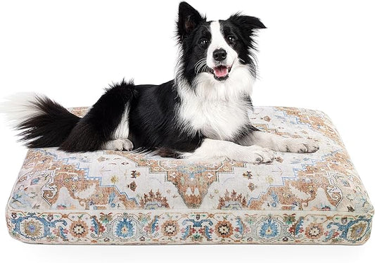 BALAPET Large Dog Bed Boho Style Soft Low-Pile Floral Dog Crate Beds High Density Foam Padded Pet Bed