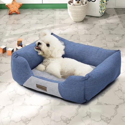 MoNiBloom 20"x17"x6.5" Dog Beds for Small Size Dogs Machine-Washable Linen-Like Fabric Pet Beds Warming Cozy Soft Bed for Dogs and Cat