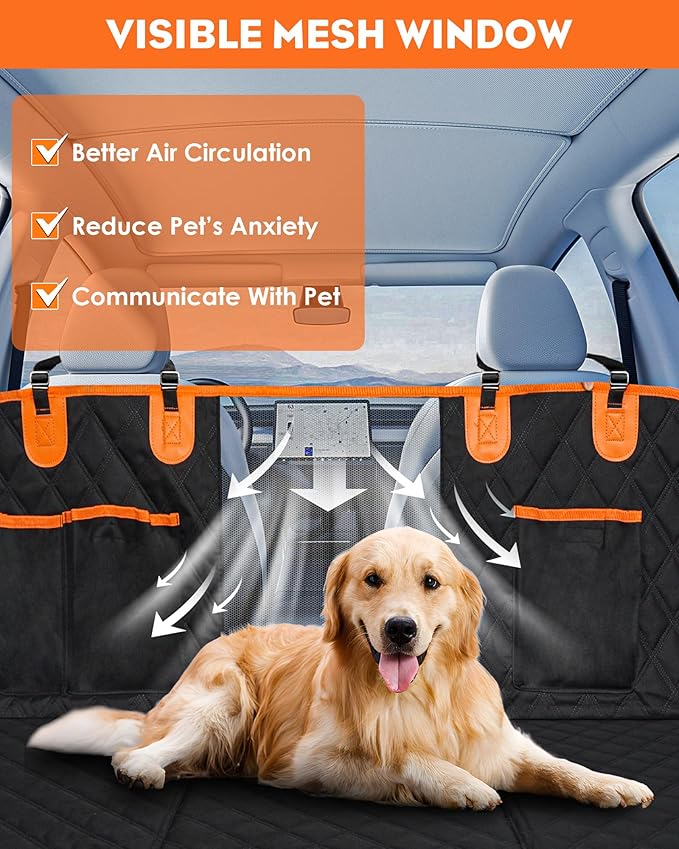 Back Seat Extender for Dogs- Dog Car Seat Cover for Back Seat Bed for Car Travel Bed with Mesh Window and Storage Pocket 330LB Waterproof