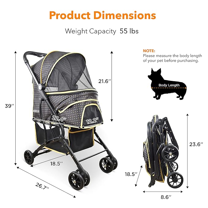Dog Stroller Pet Stroller Cat Stroller Portable Foldable 30 Pounds